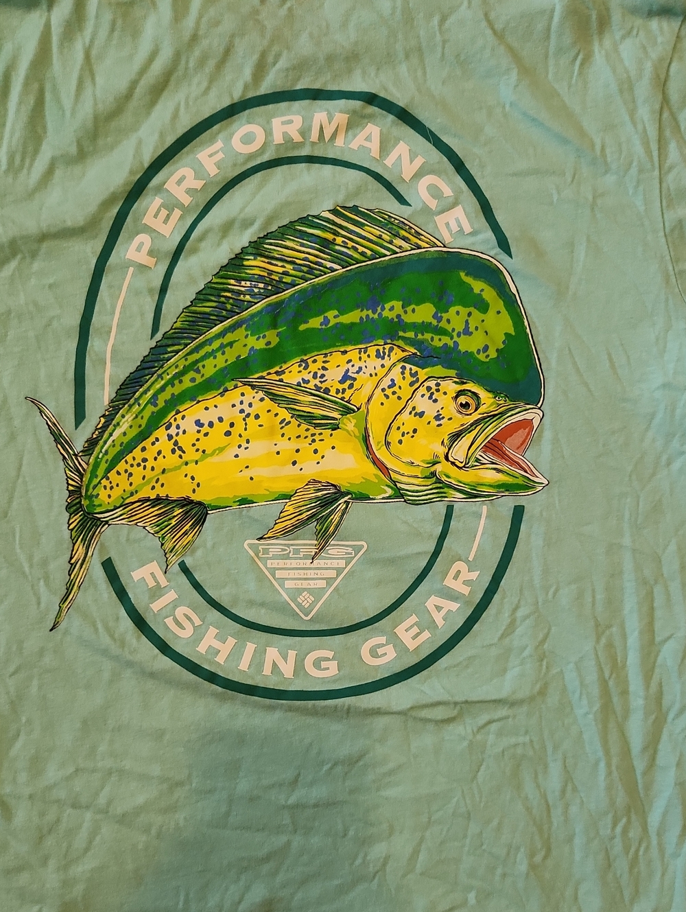 Columbia Teal Short-Sleeve Fishing Graphic Tee with Green & Yellow Mahi Art